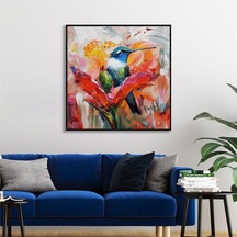 Yağlı Boya Dokulu Tablo Modern Renkli Sinek Kuşu Siyah Çerçeveli U04028-178942