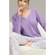 Siyah İnci Örme Pamuklu Pijama Takım25240248 Lila