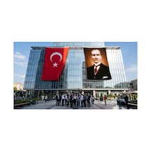 Sivil Takım Elbiseli Mustafa Kemal Atatürk Bayrak Ve Türk Bayrağı Premium Raşel Kumaş 2'li Set 10x15 Metre Ata22 Diğer
