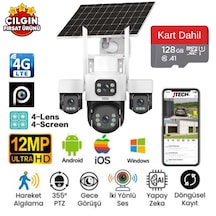 Inox X-14 3mp+3mp+3mp+3mp 12mp 4g E-sim Kartlı 2xsolar Panelli 4 Lens Akıllı Kamera + 128gb Sd Kart Dahil