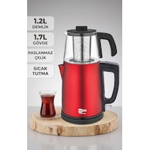 Teadem Glass Elektrikli Çay Makinesi Çaycı 2000w 1.7l Kettle 1.2l Cam Demlik Paslanmaz Çelik Kırmızı