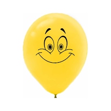 Gülen Yüz Baskılı Sarı Balon 10'Lu