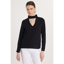 Tudors Kadın Standart Fit Choker Yaka Siyah Bluz-33366 Siyah