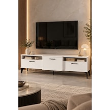 Sulorahome Metalik Beyaz Tv Sehpası 160x40 Cm