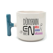 Dünyanın En Annesi Baskılı Mavi Kulplu T Kupa