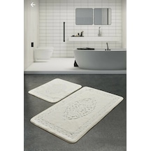 Madame Clean 2'li Pamuklu Banyo Paspas Seti Osmanlı Desen Krem