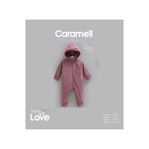 Caramell Barbosa 3 İplik Şardonlu Kapüşonlu Şık Kız Bebek Tulum 1-3 Ay/3-6 Ay/ 6-9 Ay/ 9-12 Ay -mürdüm Mor