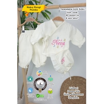 Gros Shop Müslin Yeni Doğan 4katlı Organik %100pamuk Kişiye Özgü Nakışlı Hastane Çıkış Seti Nota Model Ekru-4
