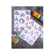 Sevimli Unicorn Tekboynuz Sticker Seti 2 Sayfa 13x17 cm