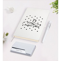 Kişiye Özel Isimli Beyaz Defter Kalem Kartvizitlik Hediye Seti-4