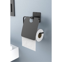 Karteya Yapışkanlı Kapaklı Siyah Tuvalet Kağıdı Tutacağı/tuvalet Wc Kağıtlık Siyah