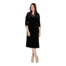 Nidya Moda Büyük Beden Kadife Elbise-4075S Siyah