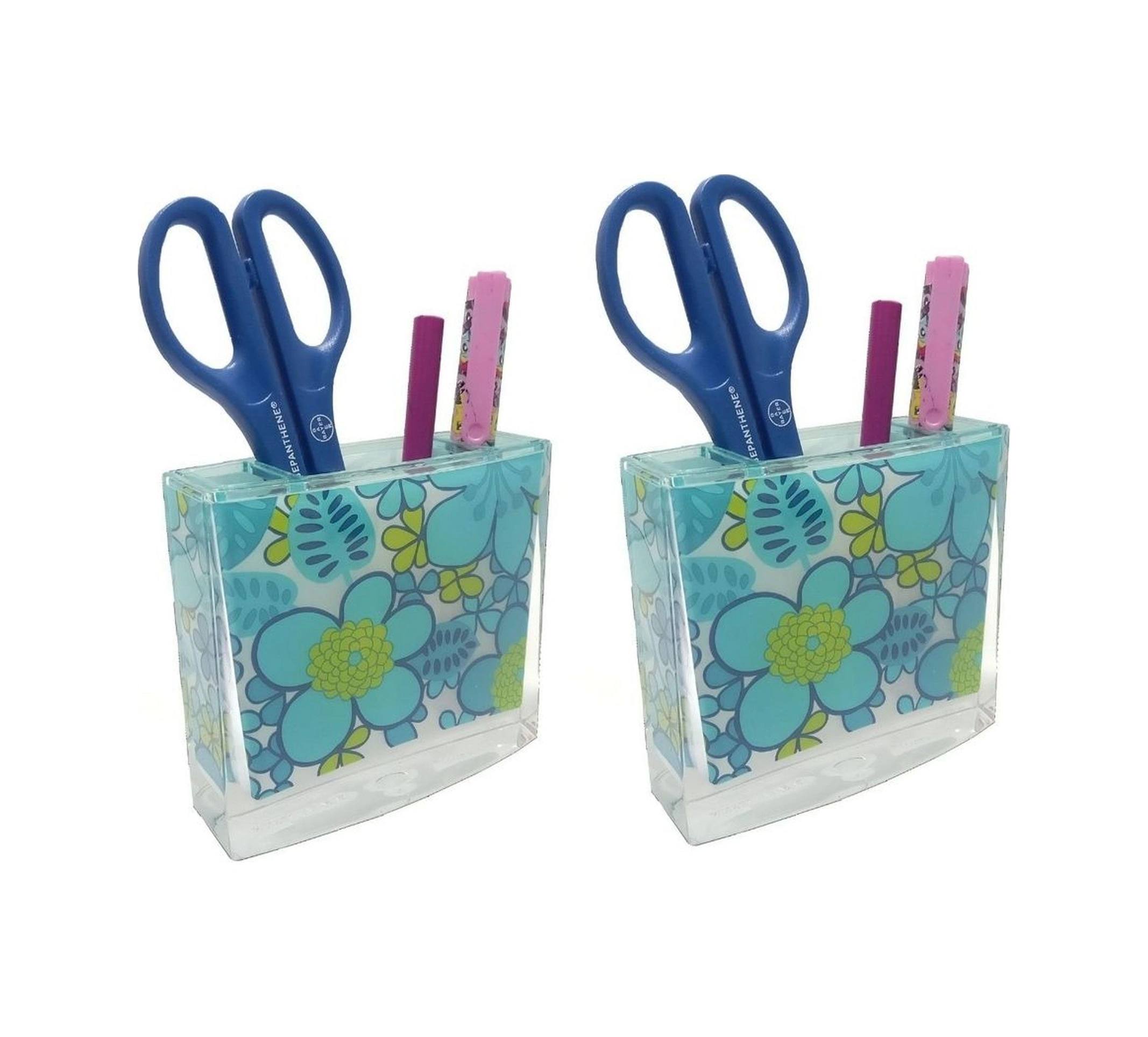 2 Adet Kalemlik Mavi Çiçekli Akrilik Ofis Gereci 10x10x3cm Çok Renkli