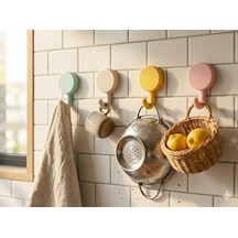 Dekoratif 4&apos Lü Yapışkanlı Askı Seti 2 Kg Taşıma Kapasiteli, Mat Pastel Renkler, Delme Gerektirmez Diğer