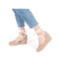 Star Tombis Gerçek Elişi Arkası Açık Geniş Ipli Burnu Hasırlı Dolgu Topuk Keten Kadın Espadril Handmade Hasır