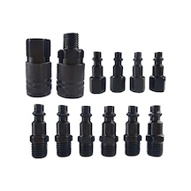 12 Adet 1/4'' Npt Hava Bağlantı Parçası Ve Tapa Takımı, Endüstriyel Ti Siyah