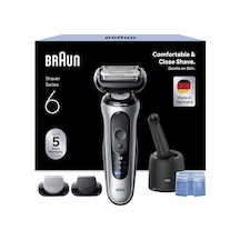 Erkekler İçin Braun Series 6 Elektrikli Tıraş Makinesi, 60 Dk. Pil, 4'ü 1 Arada Smartcare Temizleme İstasyonu, +2 Aparat, Erkekler İçin Kablosuz Islak Ve Kuru Tıraş Makinesi, Su Geçirmez, 62-s7650cc, Gümüş