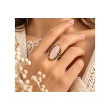Esoo Jewelry Vintage Tasarım Pembe Doğal Taşlı Ayarlanabilir Kadın Yüzük - Antik Gold Görünümlü