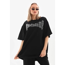 Nnstartshopping Unisex Taş Desenli Oversize T-shirt - Beyaz Siyah
