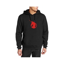 Earth Federation Logo Baskılı Siyah Erkek Kapşonlu Sweatshirt