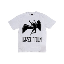 Led Zeppelin Baskılı Unisex %100 Pamuk Beyaz T-shirt Beyaz