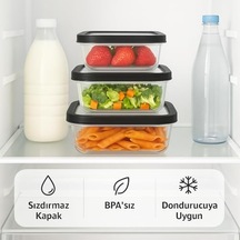 3'lü Sızdırmaz Saklama Kabı Seti 300ml + 600ml + 1200ml Şeffaf Plastik, Kapaklı, Buzdolabı, Yemek Ve Mutfak D Diğer