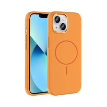 Zore Apple iPhone Uyumlu 15 Kılıf M-safe Şarj Özellikli Metal Kamera Çerçeveli Omsy Edi Silikon Kapak - Turuncu