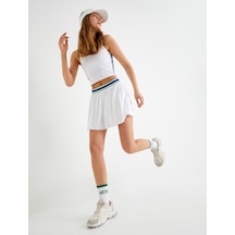 Koton Tenis Eteği Şortlu Pileli Beli Kontrast Detaylı Lastikli Mini Boy Beyaz 4sak40041nk