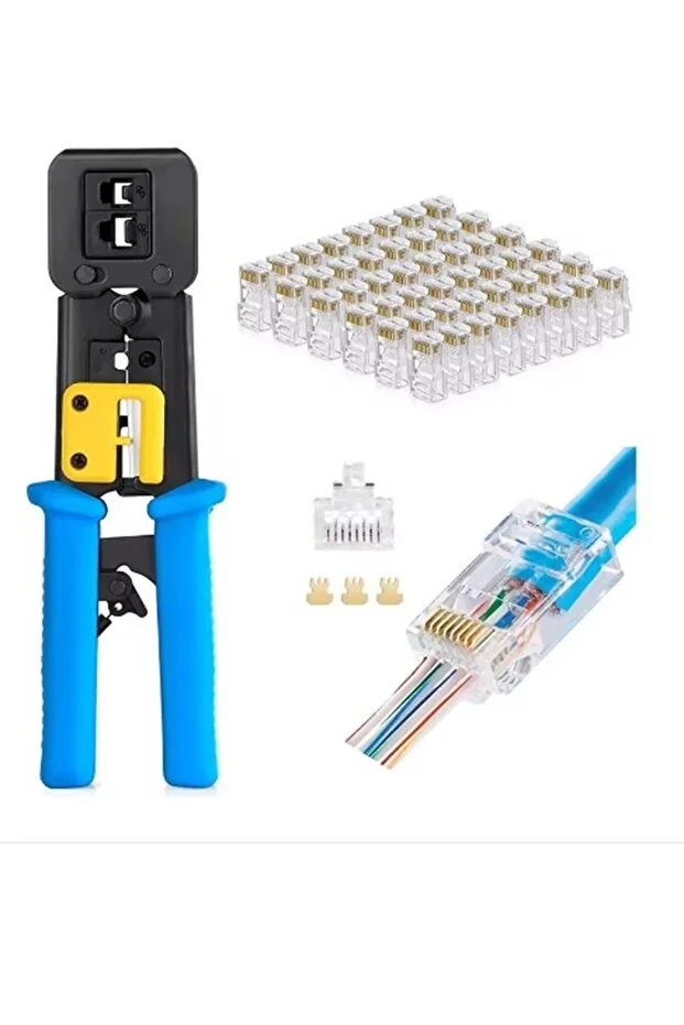 2'in 1 Yeni Nesil Ez Jak Sıkma Aleti Rj45/rj12 8p8c Konektörler Için Cat5/6 Jak Pensesi + 100 Adet Yeni Nesil Delikli Rj45 Jak Network Set