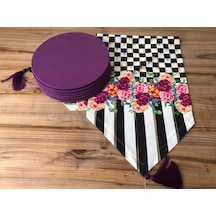 Mor Gül Desenli Runner & Mor Supla Çok Renkli