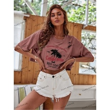Flood Of Style Crop Ckod-232913 Palmiye Ağacı Ve Mektup Grafikli Kırpma Pembe