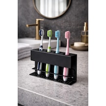 Metal Diş Fırçalık Siyah 4 Bölmeli Duvara Monte Diş Fırçası Tutucu Banyo Organizer