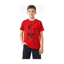 Ertaştrendstore Erkek Çocuk Atatürk Baskılı Tişört Kısa Kollu Bisiklet Yaka T-shirt - Kırmızı Siyah