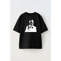 Thewert Unisex Great Gatsby Poster Tasarım Baskılı Pamuk Sıyah Oversize T-shirt Siyah
