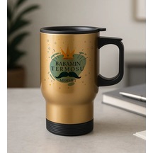 Bk Gift Kişiye Özel Babalar Günü Tasarımlı Kulplu Gold Çelik Bardak Termos Mug 450ml-2, Babalar Günü Hediye, Babaya Hediye Sarı