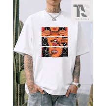 Tarzsokak Kod Trend Erkek Beyaz Yuvarlak Yaka Baskılı T-shirt Beyaz