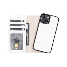 Plm Apple İphone 13 Mini Uyumlu Deri Cüzdanlı Kılıf F3 Beyaz Acı Kahverengi