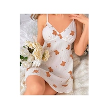 Lily Bianca Nightwear Hayvan Desenli Askılı Penye Gecelik Beyaz