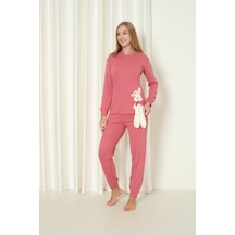 Wordex Fawn 4002 İnterlok Kışlık Tavşanlı Kadın Ev Pijama Takımı Fuşya