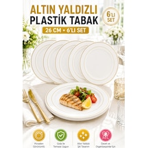 6'lı Altın Yaldızlı Plastik Tabak 26 Cm Porselen Görünümlü Kullan At Parti Davet Servis Tabağı