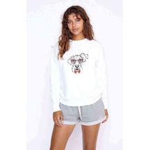 Papyonlu Köpek Baskılı Beyaz Kadın Sweatshirt (528279202)