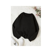 Tarzsokak Unisex Düz Renkli Oversize Bisiklet Yaka Pamuklu Sweatshirt Siyah