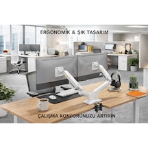 Nb F160 Beyaz Çift Kol Monitör Tutucu 17 27 Gazlı Amortisörlü, 2 9 Kg, Vesa Masaüstü Stand
