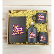 Bk Gift Kişiye Özel İsimli Dtf Best Friend Temalı Antrasit Defter & Kahve Fincanı & Kolonya & Mum Hediye Seti-3, Arkadaşa Hediye, Doğum Günü Hediyesi