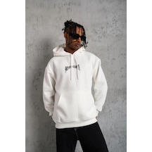 Freedom Storee Erkek 3 İplik Pamuklu Baskılı Kapüşonlu Cepli Sweatshirt Hoodie - Beyaz Çok Renkli