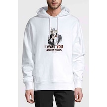 V For Vendetta I Want You Baskılı Beyaz Erkek Örme Kapşonlu Sweat