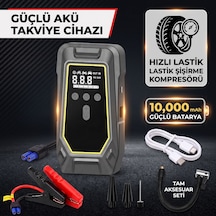 10.000 Mah Taşınabilir Akü Takviye Jump Starter Ve Lastik Şişirme Pompası Kompresör - 12v 7.0l Benzin / 5.5l Dizel Uyumlu