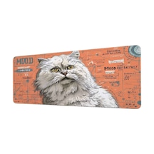 Beyaz İran Kedisi Turuncu Blueprint 40x90 Cm Oyuncu Mousepad Kaymaz Taban Büyük Boy