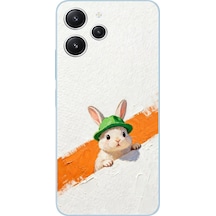 Redmi 12 Uyumlu Yeşil Şapkalı Tavşan Baskılı Silikon Kılıf Renkli