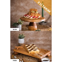 2 Li 25/10 Lucca Ve 17x30 Cm Risus Ahşap Pasta Sunum Tabağı Seti